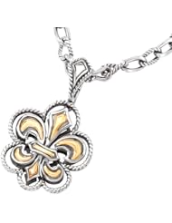 925 Silver Open Fleur-De-Lis Pendant with 18k Gold Accents