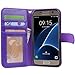 Arae Case Compatible for Samsung Galaxy s7, [Wrist Strap] Flip Folio [Kickstand Feature] PU Leather Wallet case with ID&Credit Card Pockets (Purple)