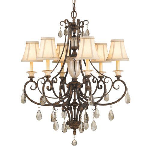 Murray Feiss F2269/6ATS Lake Geneve Six-Light Chandelier, Aged Tortoise Shell with Beige Shantung Shades
