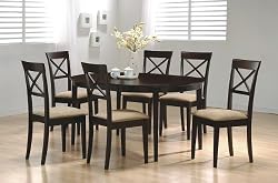 7 pc Dark Cappuccino finish dining room table set with solid hard woods and veneers
