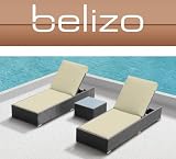3pcs Set ALL WEATHER Wicker Beach SUN LOUNGER Chairs Patio Garden Pool Outdoor Chaise Lounge Furniture Light Beige Cushions Free Shipping by BELIZO