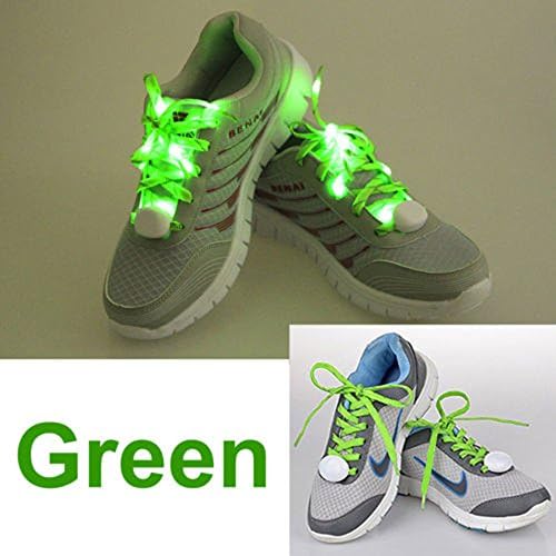 MAXCRUY LED Light Shoelaces - 1 Pair High Visibility Soft Nylon Light Up Shoelace with 4 Modes Rainbow Colors for Night Safety Running Biking, Cool Disco Party, Cosplay, Hip-hop Dance (Green)