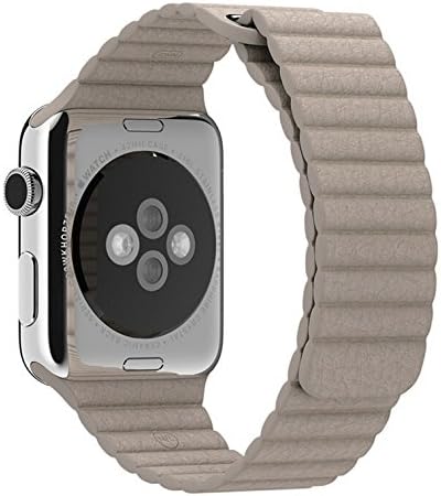 Apple Watch Stone Brown Leather Loop Wrist Band, Strap, New Replacement, 38mm with Strong Magnet and Built in Adapters for iWatch and the Sport Edition