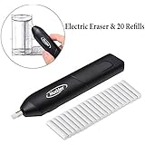 Mudder Electric Eraser Kit with 20 Pieces Eraser Refills - Battery Operated for Pencil and Charcoal, Black
