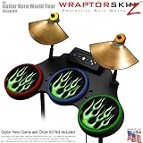 Metal Flames Green Skin by WraptorSkinz fits Guitar Hero 4 World Tour Drum Set for Nintendo Wii, XBO