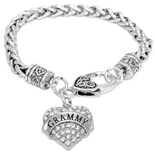 Mother's Day Gift for Grammy Bracelet Engraved Gift Jewelry For Grammy Crystal Adorned Heart Shaped Pendant Lobster Claw Bracelet Gift for Mom or Grandma