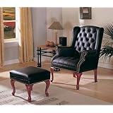 Wing Accent Chair with Ottoman Queen Anne Style Dark Blue Bycast