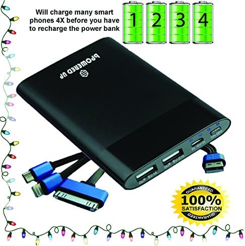 bPowered UP Highest Rated Power Bank - Ultra-thin Portable External Battery Charger - TRUE-6,000 mAh - DUAL USB - for all Cell Phones &amp; Tablets - $20 Aluminum 3-in-1 Included - (Black).