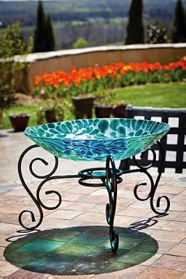 Blossoms Glass Birdbath
