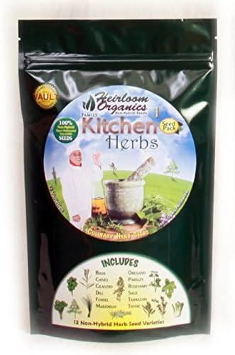Heirloom Organics NON-GMO Family Kitchen Herb Seed Pack - 12 Varieties Culinary Non-Hybrid Herb Seeds - Sealed for Long Term Storage