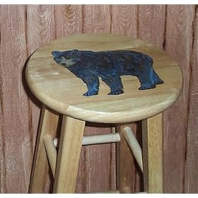 Oak Wood Bear Bar Stool Hand Painted Lodge Home Decor