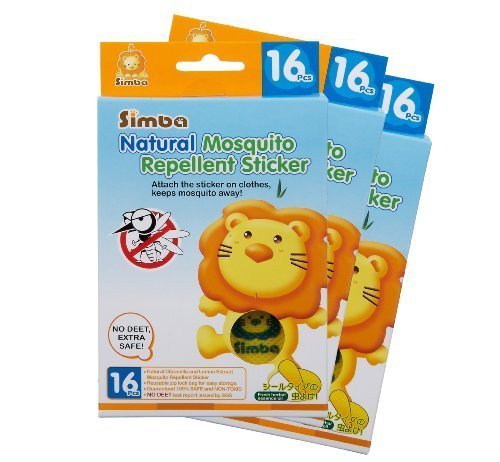 Simba Natural Mosquito Repellent Sticker (16pcs) with Citronella and Lemon Extract/ No DEET, Extra Safe! (3 PCs) by Simba