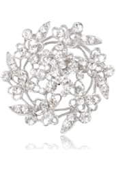 EVER FAITH&reg; Bridal Silver-Tone Heart Flower Filigree Clear Austrian Crystal Brooch