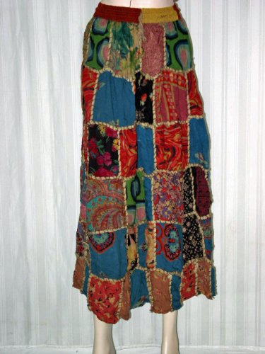 Designer Skirts for Womens Fashion Skirts Blue Red Multi Color Patchwork India 39″ Long Free Shipping