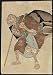 Vinyl Sticker of historic Japanese Art: an old woman carrying a large basket on her back, a gift from the sparrow whose tongue she had cut; the basket is full of demons instead of the treasure she is expecting