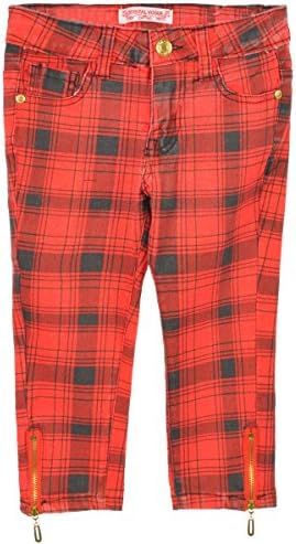 Crystal Vogue Big Girls' "Punk Plaid" Skinny Jeans - red, 5