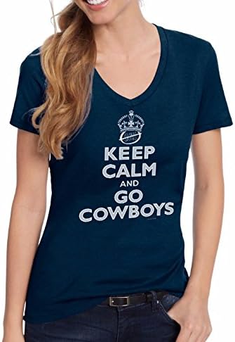 Dallas Cowboys Keep Calm and Go Cowboys Ladies V-Neck Tee Shirt (Small)