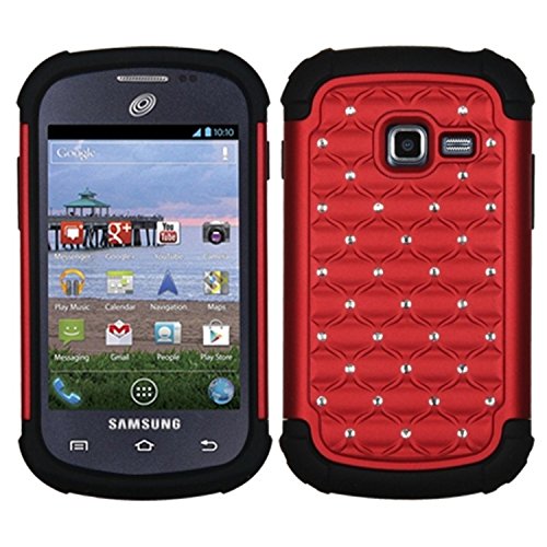 Asmyna Hybrid Luxurious Lattice Dazzling with Rhinestones Total Defense Cover for Samsung Galaxy Discover R740C/Centura S738C - Retail Packaging - Red/Black