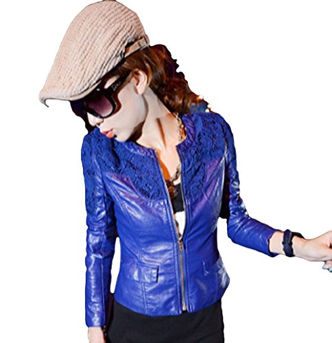 レディース レザージャケット　フェイクレザー ショート丈 ライダース ブルー レッド シルエット 細身 スリム かっこいい エレガント アウター ガールズ 上着 可愛いスカーフ付き s059