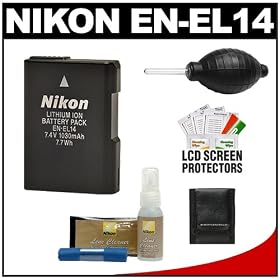 Nikon EN-EL14 Rechargeable Li-ion Battery with Nikon Lens Cleaner Kit for Coolpix P7000, P7100 & D3100, D3200, D5100 Digital SLR Camera