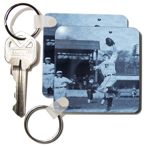 Vintage Detroit Tigers Making the Catch Black and White 2 - Set Of 2 Key Chains