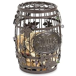 Wine Barrel Cork Cage w/ Metal Grape Leaves Design