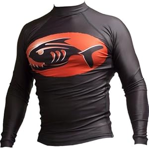 MMA Rash Guard - Long Sleeve, Black - Large Red Oval (Small)