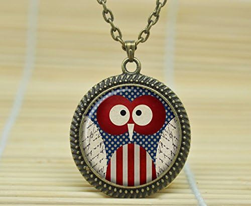 Fashion Jewelry Independence Day Necklace July 4Th Independence Day Jewelry Pendant Us Flag Owl Glass Cabochon Necklace A2121