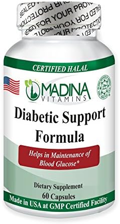 Madina Vitamins Diabetic Support Vitamins Formula, Helps Maintain Healthy Blood Glucose Levels Naturally (60 Capsules Gelatin Free) Made in USA - Halal Vitamins