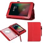 ATC Slim Glossy Leather Cover Case for Google Nexus 7 Android Tablet by Asus (Red) with Free Screen Protector & Stylus