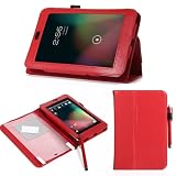 ATC Slim Glossy Leather Cover Case for Google Nexus 7 Android Tablet by Asus (Red) with Free Screen Protector & Stylus