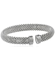 Sterling Silver Italian Rhodium Plated Popcorn Mesh Cuff Bracelet