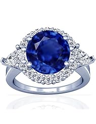 Platinum Round Cut Blue Sapphire Ring With Sidestones (GIA Certificate)