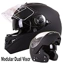 MATTE BLACK DUAL VISOR MODULAR MOTORCYCLE HELMET DOT (X-Large)