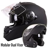 MATTE BLACK DUAL VISOR MODULAR MOTORCYCLE HELMET DOT (X-Large)