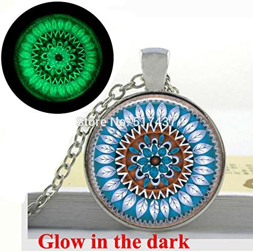 Pretty Lee Glow In The Dark Mandala Necklace Circle Of Life Serenity Blue Leaves Nature Art Photo Glass Dome Necklace Glowing Jewellery