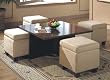 Contemporary Dark Mahogany Finish Coffee Table with 4 Storage Ottomans