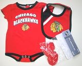 NHL Reebok Chicago Blackhawks 3 Piece Creeper Bib Bootie Set Newborn Girls 3-6 months Red