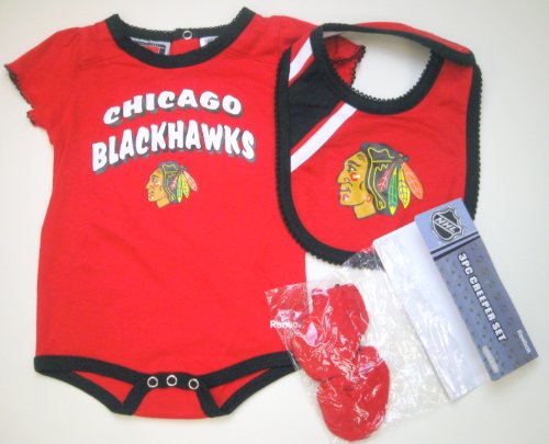 NHL Reebok Chicago Blackhawks 3 Piece Creeper Bib Bootie Set Newborn 6-9 months Red