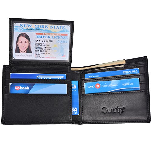 Outrip Mens Genuine Leather Wallet RFID Blocking Flipout Bifold Trifold Wallet
