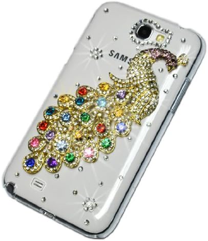 SHEENROAD Bling Diamond Colorful Peacock Crystal Case Hard Cover for Samsung Galaxy Note II 2 N7100
