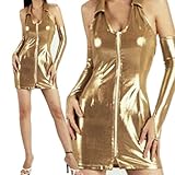 Frontジッパー♪レースクィーン系立ち襟GOLDマイクロミニワンピース/ic03