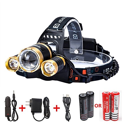 Benran Waterproof LED Headlamp Headlight Rechargeable Head Flashlight Lamp with 3 Xm-l T6 4 Modes Outdoor Sports Hiking Camping Riding Fishing Hunting (spotlight)
