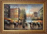 Impressionist Paris Street Toward to Eiffel Tower Cityscape Oil Painting, with Exquisite Dark Gold Wood Frame 30.5 x 42.5 inches