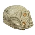 BEIGE ALL COTTON THIN KNIT SLOUCHY BERET W/BUTTONS