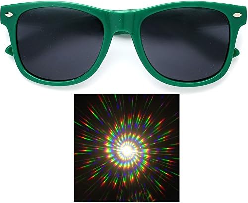 Solid Dark Lens Diffraction Sunglasses -Swirl Rainbow Affect- (Green)