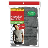 Mens Hanes 4 Pack Crew Neck Pocket T-Shirt Grey Medium