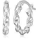 Sterling Silver Twist Hoop Earrings (0.5" Diameter)