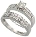 14k White Gold 5/16 (8mm) wide 2-Piece Wedding Set Ring, w/ 0.34 Carat 4mm Brilliant Cut at the Center & 1.10 Carats Invisible Diamonds