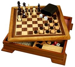 7 in 1 Wood game set including Chess, Checkers, Backgammon, Dominoes, Cribbage and more